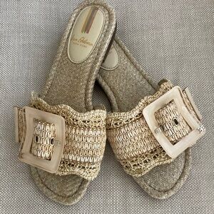 Sam Edelman Bambi Raffia Oversized Buckle Detail Slide Sandals, size 7